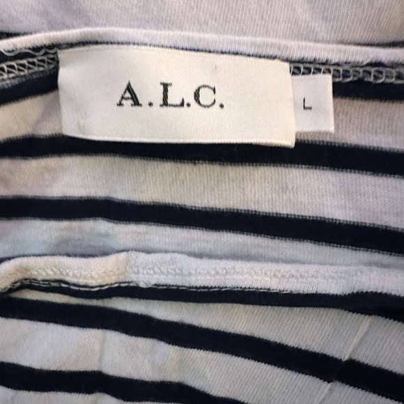 A.L.C. 100% cotton Navy & White Nautical Stipe Bateau Neck 3/4 Sleeve Dress US L - Picture 7 of 9